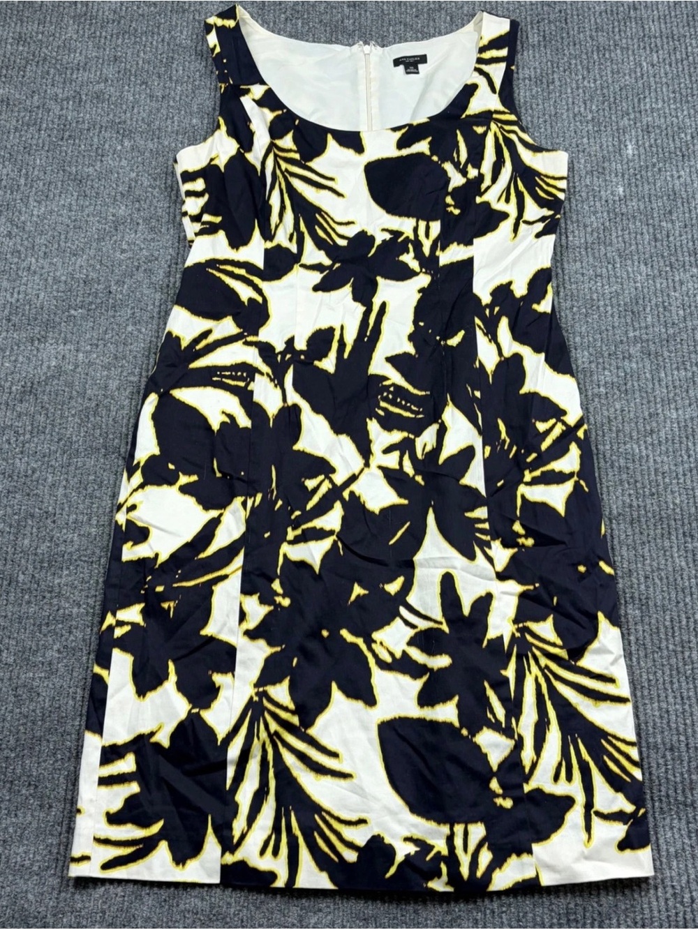 Ann Taylor Black and Yellow Floral Scoop-Neck Sheath Dress